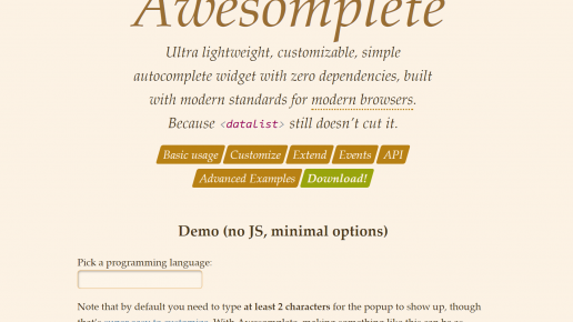 Thumbnail for Awesomplete - Simple autocomplete widget with zero dependencies
